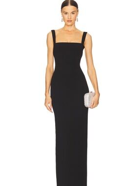 Solace London Black Square-Neck Midi Dress